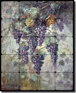 Taite Grapes Grapevine Tumbled Marble Tile Mural 16" x 20" - POV-FPT009