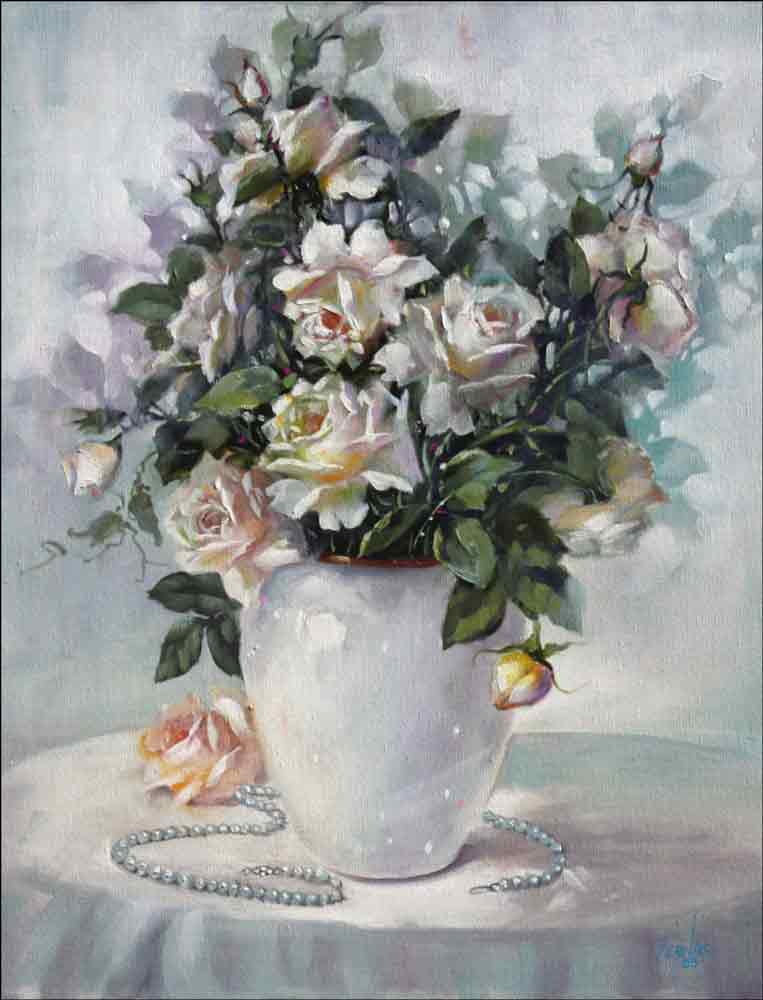 Roses in White Vase by Fernie Parker Taite Ceramic Accent & Decor Tile - POV-FPT014AT