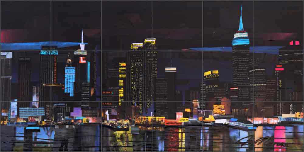 The City at Night by Jim Nonas Ceramic Tile Mural POV-JN006