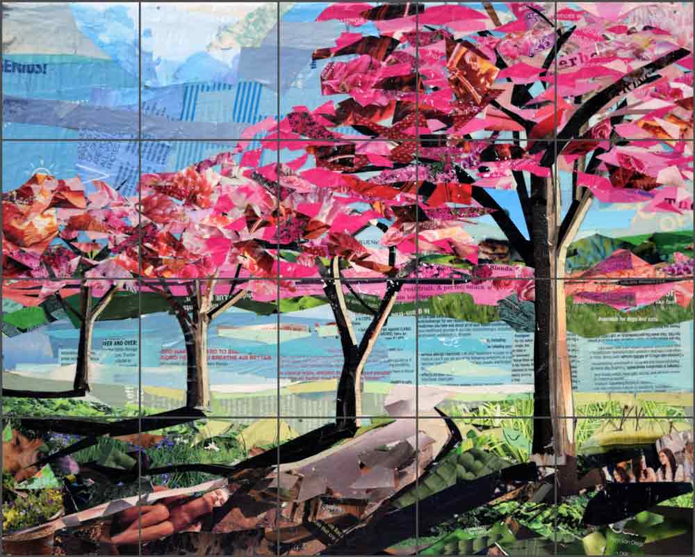 Blossoms by the Lake by Jim Nonas Ceramic Tile Mural POV-JN016