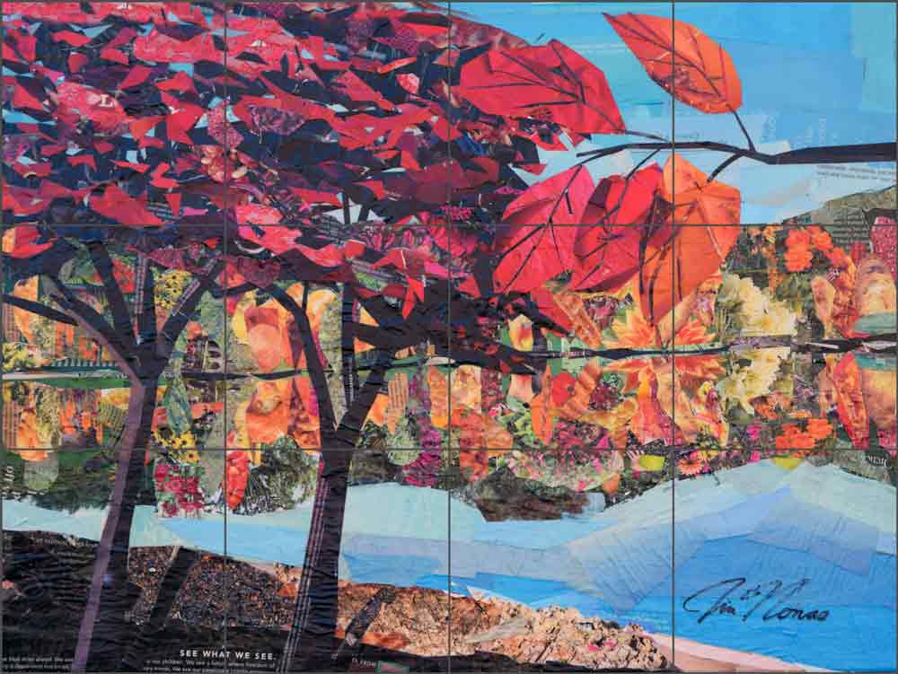 Autumn by the Lake by Jim Nonas Ceramic Tile Mural POV-JN019