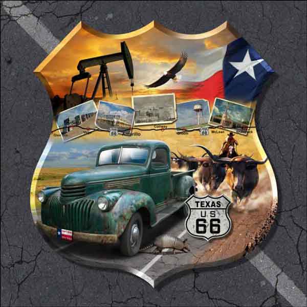 Texas Route 66 - Shield by Jim Todd Ceramic Accent & Decor Tile - POV-JTA008AT
