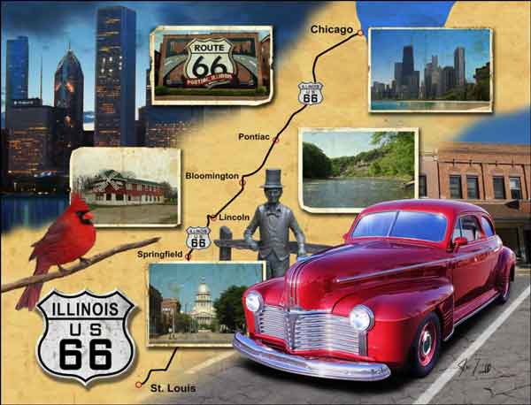 Illinois Route 66 - Landscape by Jim Todd Ceramic Accent & Decor Tile - POV-JTA013AT