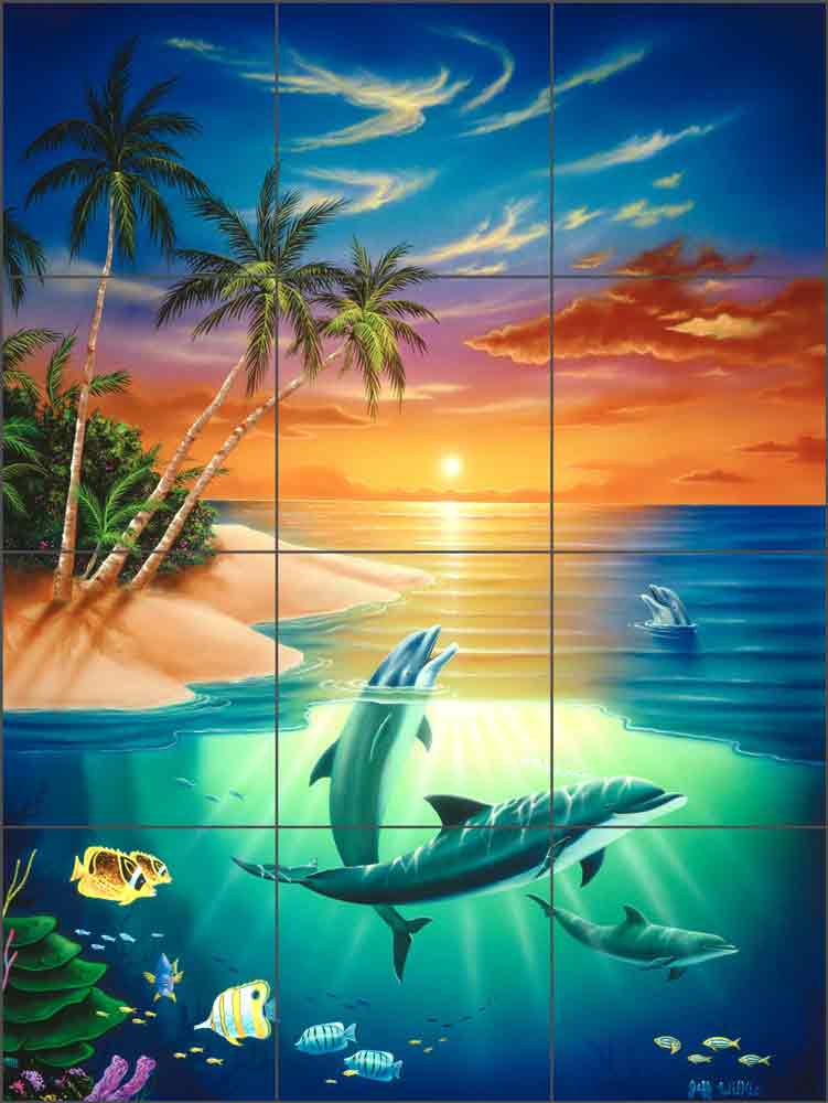 Dolphin Island by Jeff Wilkie Ceramic Tile Mural POV-JWA003