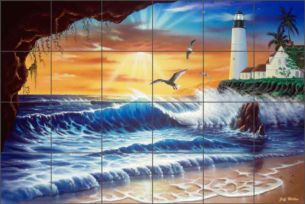 Enchanted Lighthouse by Jeff Wilkie Ceramic Tile Mural - POV-JWA011