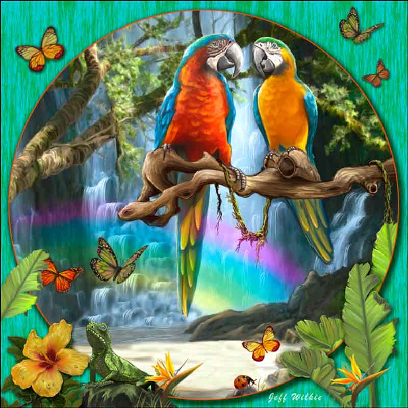 Macaw Waterfall II by Jeff Wilkie Ceramic Accent & Decor Tile - POV-JWA044AT