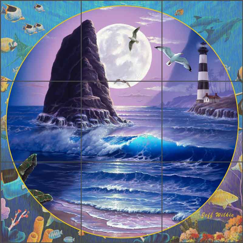 Molakai Lighthouse II by Jeff Wilkie Ceramic Tile Mural - POV-JWA047