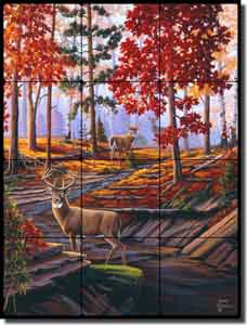 Kendrick Animal Deer Tumbled Marble Tile Mural 18" x 24" - POV-LKA027