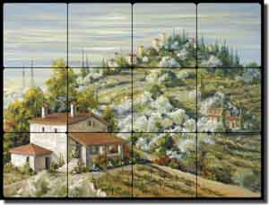 Whitney Tuscan Landscape Art Tumbled Marble Tile Mural 16" x 12" - POV-TWA003