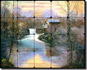 Davenport Country Watermill Ceramic Tile Mural 20" x 16" - POV-WDA001