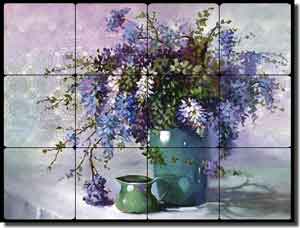 Davenport Wisteria Floral Tumbled Marble Tile Mural 16" x 12" - POV-WDA002