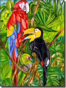 Birds in Paradise by Ruth Daniels Glass Wall Floor Tile Mural 18" x 24" - RD001