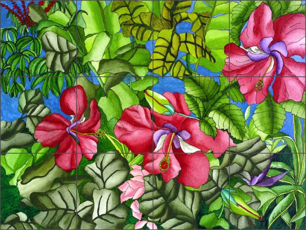Hibiscus by Ruth Daniels Ceramic Tile Mural - RD003