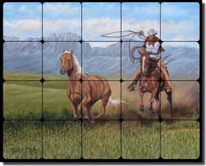 Back to the Herd by Ralph Delby Tumbled Marble Tile Mural 30" x 24" - RDA014