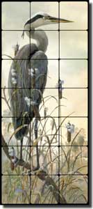 Binks Heron Bird Tumbled Marble Tile Mural 12" x 28" - REB024