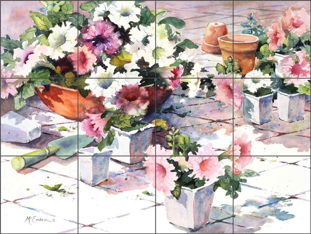 Petunias on White Tile by Ann McEachron Ceramic Tile Mural RW-AM009