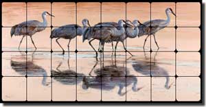 Aldrich Wildlife Birds Tumbled Marble Tile Mural 32" x 16" - RW-EA010