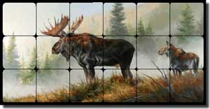 Aldrich Moose Wildlife Tumbled Marble Tile Mural 24" x 12" - RW-EA013