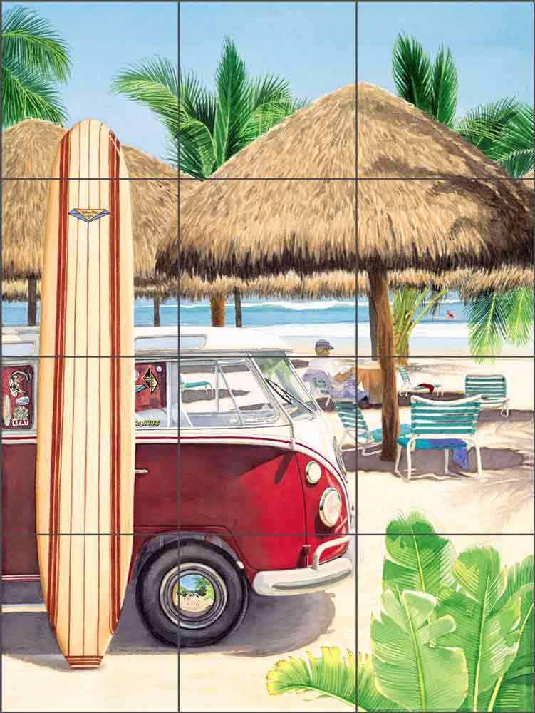 Van, Surf and Sand by Evelyn Jenkins Drew Ceramic Tile Mural RW-EJD005