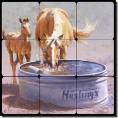 Rey Horses Equine Tumbled Marble Tile Mural 12" x 12" - RW-JRA004