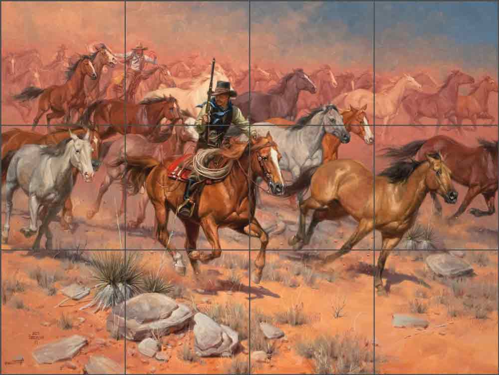 Fine Horses and Bad Men by Jack Sorenson Ceramic Tile Mural RW-JS017