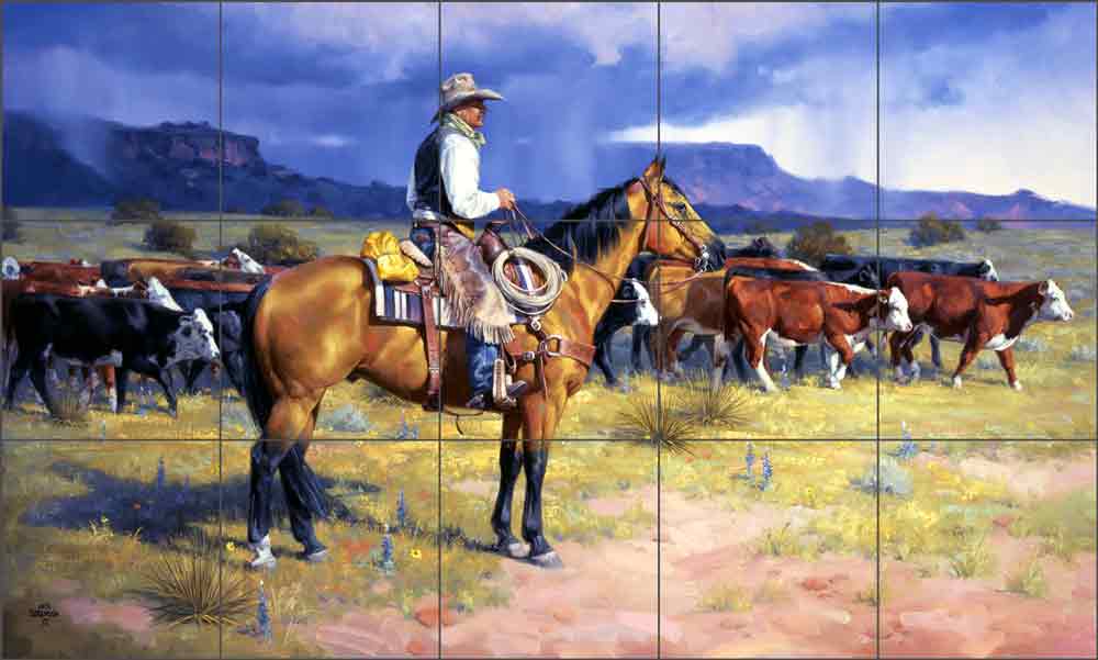 Great American Cowboy by Jack Sorenson Ceramic Tile Mural RW-JS034