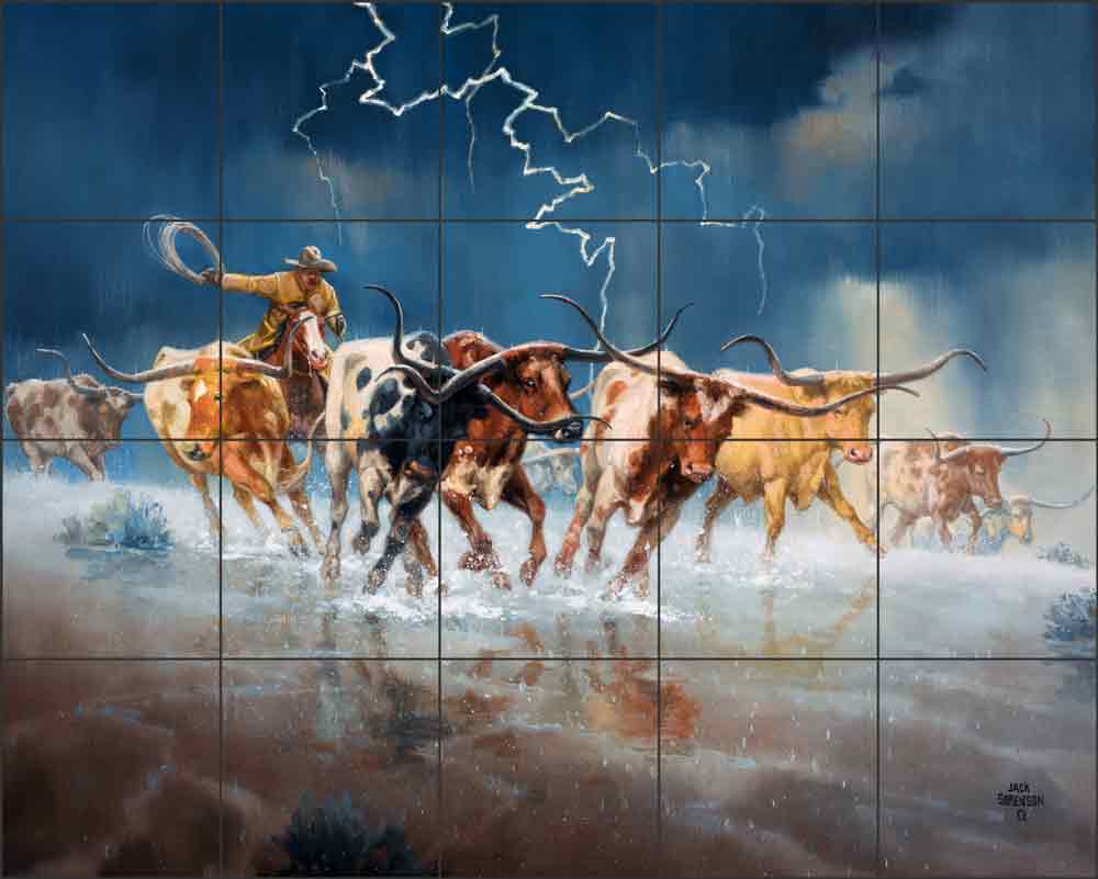 Of Longhorns and Bad Language by Jack Sorenson Ceramic Tile Mural RW-JS052