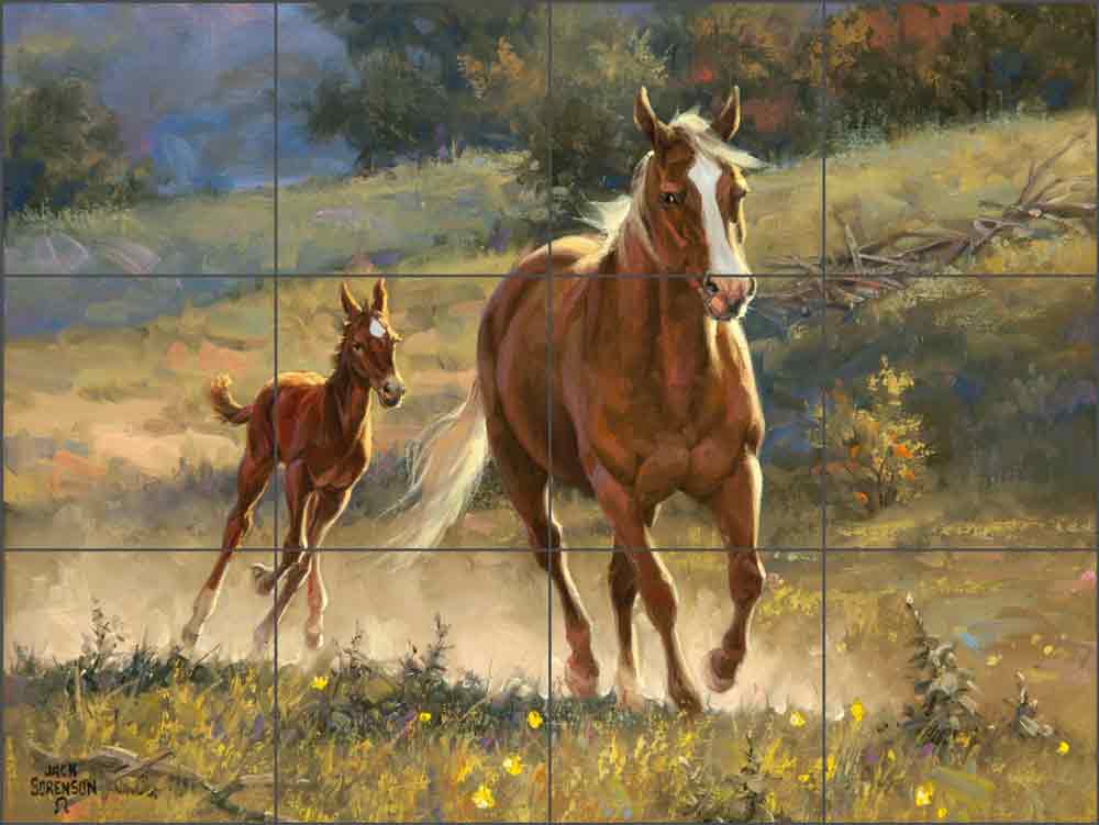 Running with Mama by Jack Sorenson Ceramic Tile Mural RW-JS064