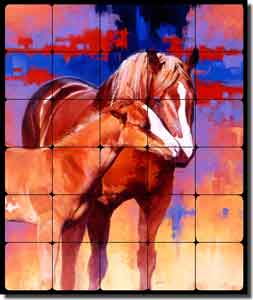 Chapman Horses Equine Tumbled Marble Tile Mural 20" x 24" - RW-JTC001