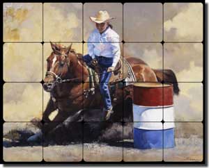 Chapman Cowboy Rodeo Tumbled Marble Tile Mural 20" x 16" - RW-JTC012