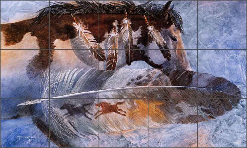 Horse Feathers by Kathy Morrow Ceramic Tile Mural - RW-KM001