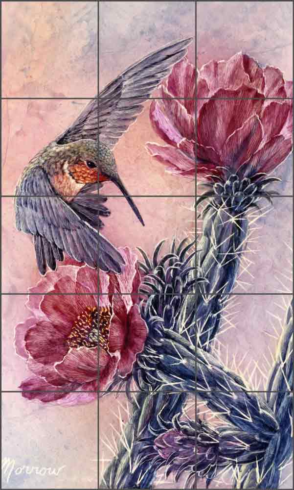 Cholla and Hummer by Kathy Morrow Ceramic Tile Mural RW-KM007
