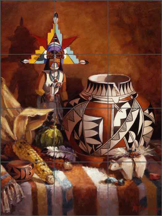 Butterfly Kachina with Hopi Pot by Maxine Johnston Ceramic Tile Mural RW-MJA013