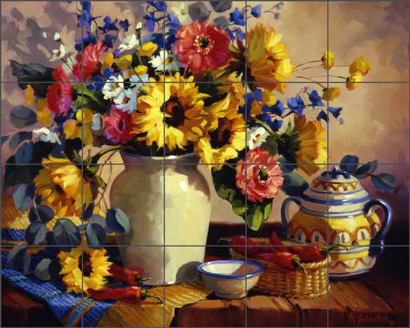 Sunshine in a Vase by Maxine Johnston Ceramic Tile Mural RW-MJA016