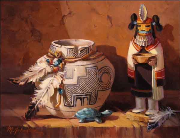 Kachina Man with Zuni Pot by Maxine Johnston Ceramic Accent & Decor Tile RW-MJA017AT
