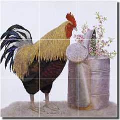 Matcham Rooster Country Glass Tile Mural 18" x 18" - RW-MM009