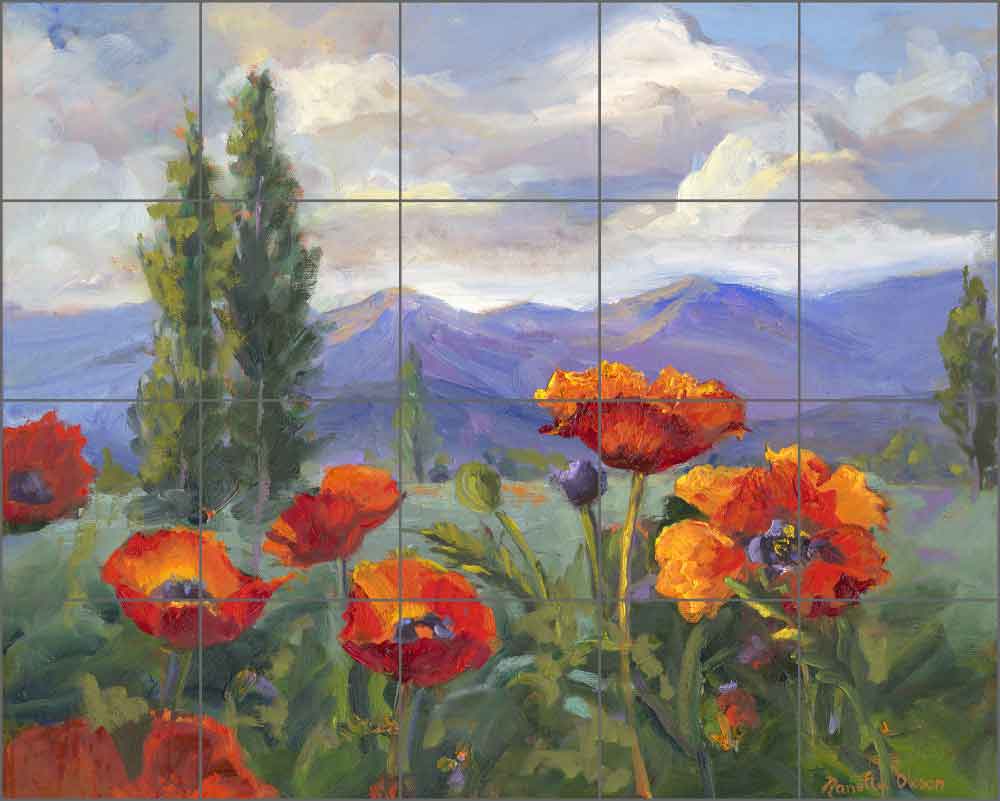 Pleasant Valley Poppies by Nanette Oleson Ceramic Tile Mural - RW-NO003