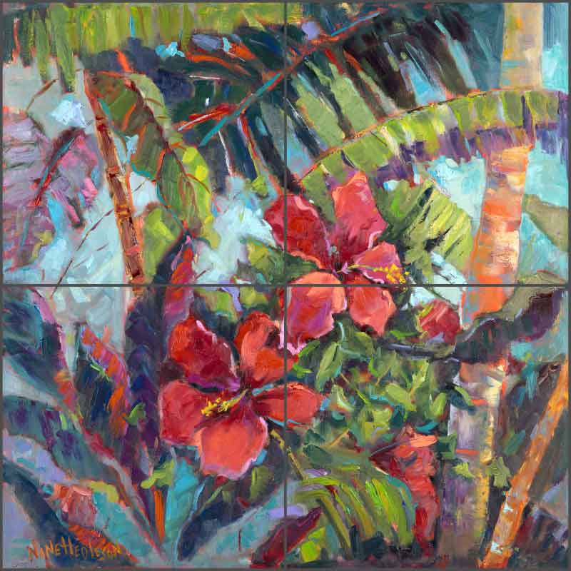 Tropical Hibiscus by Nanette Oleson Ceramic Tile Mural - RW-NO006
