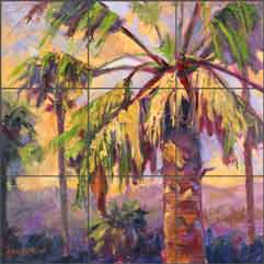 Oleson Palm Tree Glass Tile Mural 18" x 18" - RW-NO011