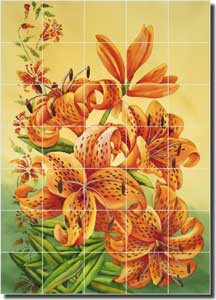 Hoyle Tiger Lilies Lily Ceramic Tile Mural 21.25" x 29.75" - RW-SH001