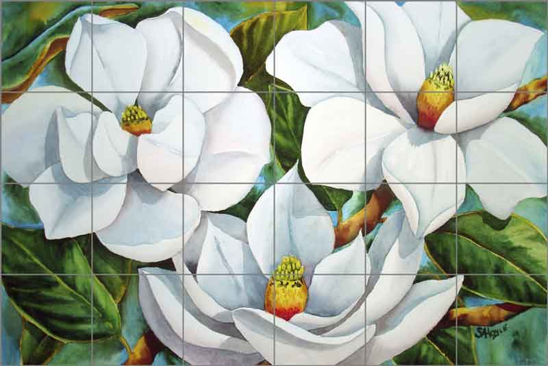 Magnolias in Sun by Sarah A Hoyle Ceramic Tile Mural RW-SH005