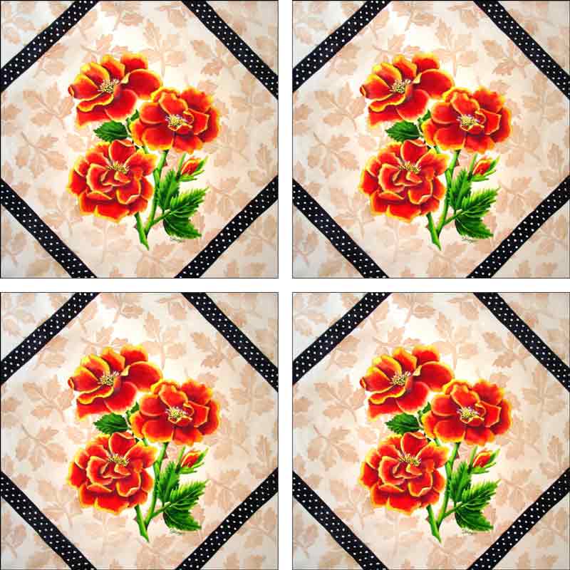 Brocade with Roses by Sarah A. Hoyle Ceramic Accent & Decor Tile Set - RW-SH007AT