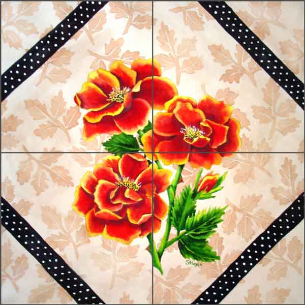 Brocade with Roses Ceramic Tile Mural - RW-SH007