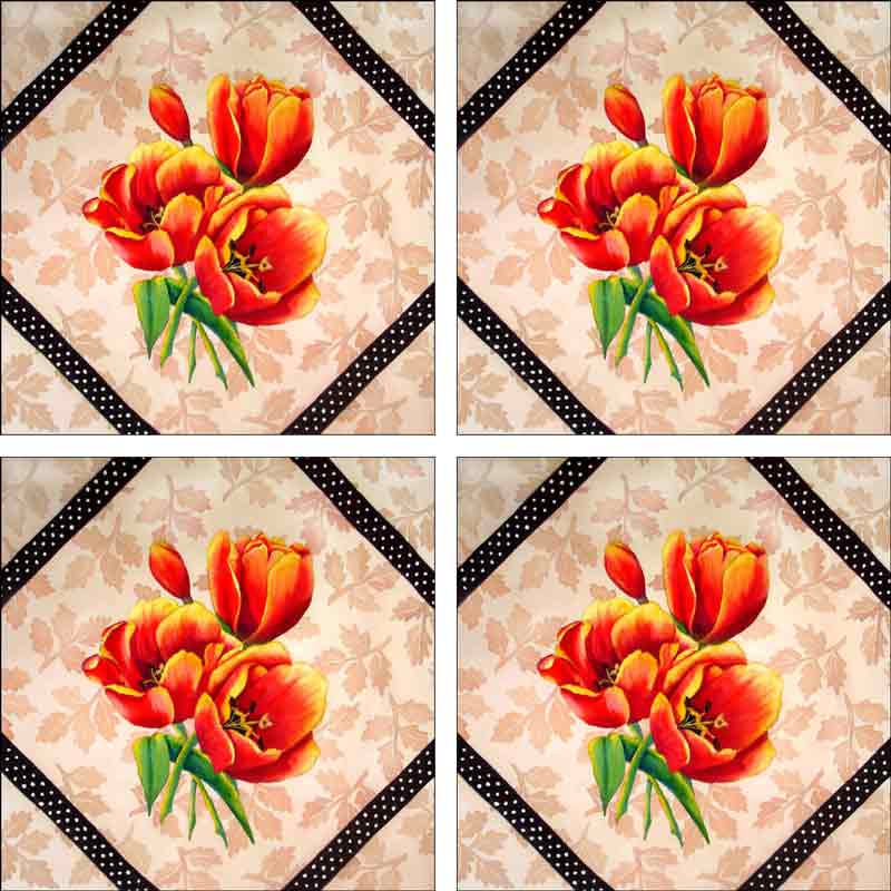 Brocade with Tulips by Sarah A. Hoyle Ceramic Accent & Decor Tile Set - RW-SH008AT