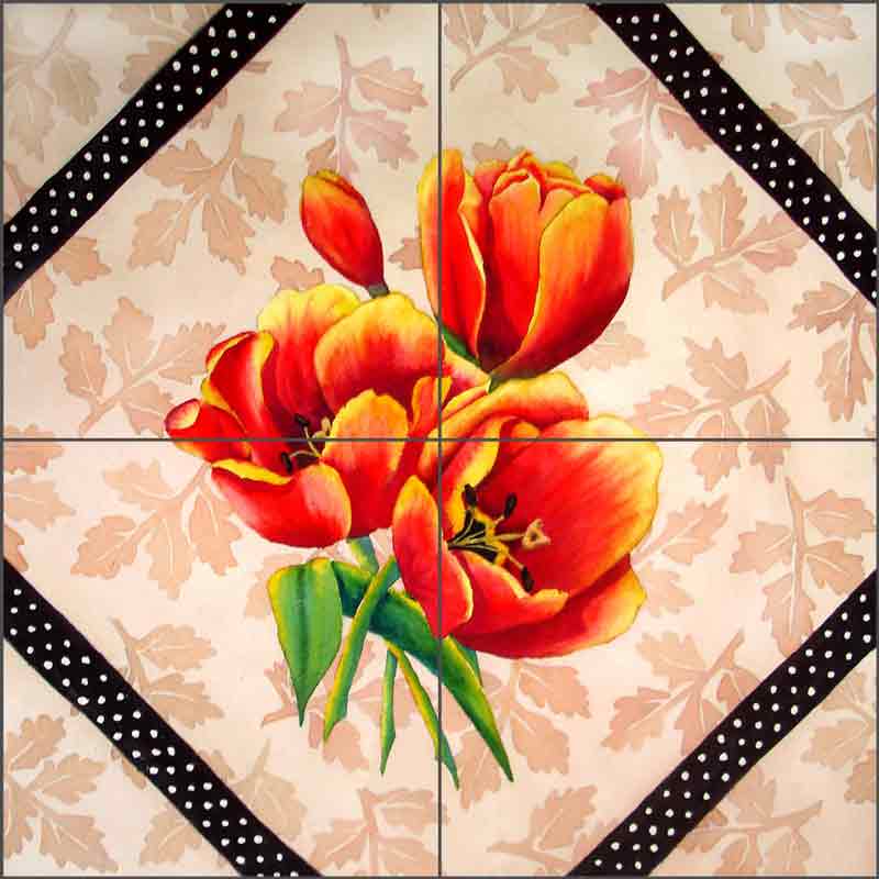 Brocade with Tulips by Sarah A. Hoyle Ceramic Tile Mural - RW-SH008