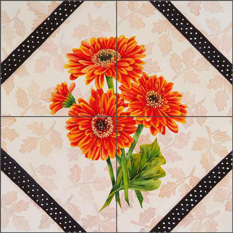 Brocade with Daisies by Sarah A. Hoyle Ceramic Tile Mural - RW-SH009