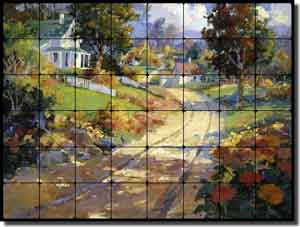 Songer Country Landscape Tumbled Marble Tile Mural 32" x 24" - RW-SSA001