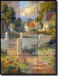 Songer Country Landscape Tumbled Marble Tile Mural 18" x 24" - RW-SSA002