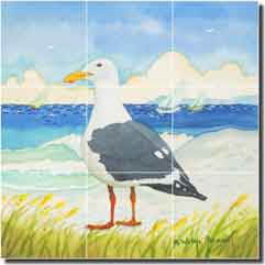 Altman Seagull Seascape Glass Tile Mural  18" x 18" - RWA010