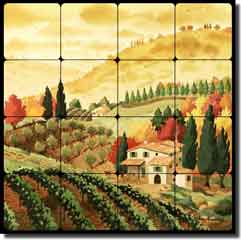 Altman Tuscan Landscape Tumbled Marble Tile Mural 16" x 16" - RWA015